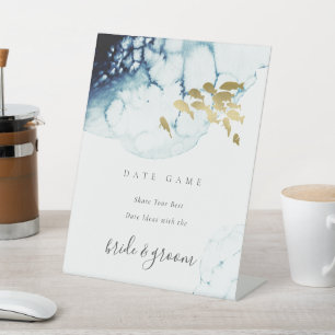 Navy Gold Fish Date Jar Game Wedding Shower Pedestal Sign