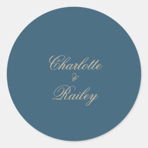Navy Gold Floral Boho Wedding Classic Round Sticker