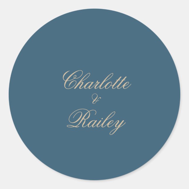 Navy Gold Floral Boho Wedding Classic Round Sticker (Front)