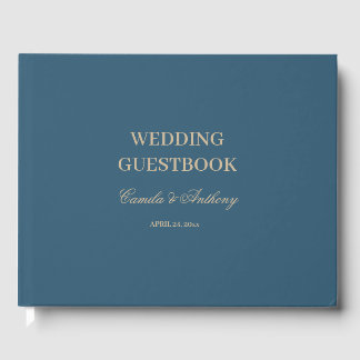 Navy Gold Floral Boho Wedding Guest Book