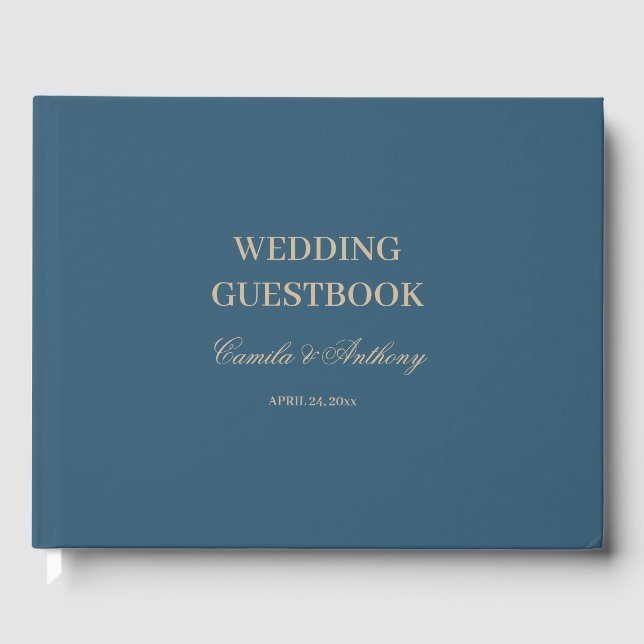 Navy Gold Floral Boho Wedding Guest Book (Front)