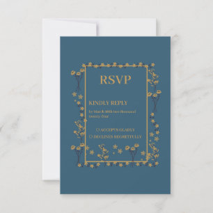Navy Gold Floral Border Wedding RSVP Card