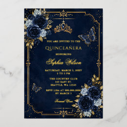 Navy Gold Floral Butterfly Quinceañera