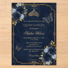 Navy Gold Floral Butterfly Quinceañera