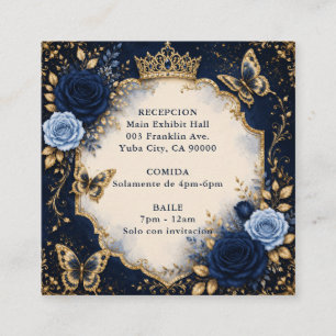Navy Gold Floral Butterfly Quinceañera Enclosure Card