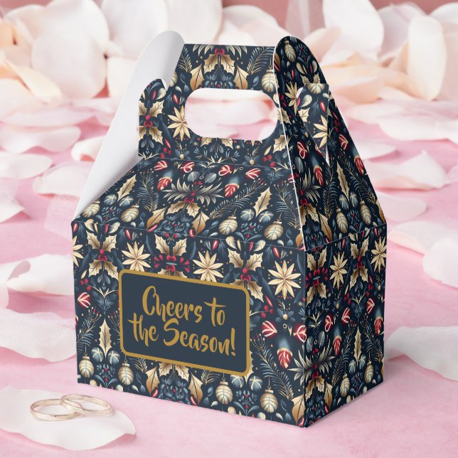 Navy & Gold Floral Christmas Pattern Favour Box (Wedding)