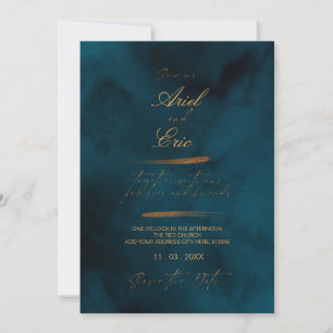 Navy & Gold Floral Eucalyptus Elegant Wedding  Save The Date