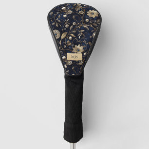 Navy Gold Floral Monogram Golf Head Cover