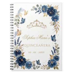 Navy Gold Floral Quinceañera Guest book