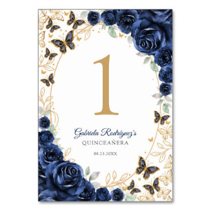 Navy Gold Floral Quinceanera Table Number