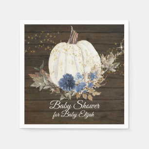 Navy Gold Floral Rustic Wood Pumpkin Baby Shower Napkin