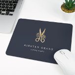 Navy & Gold Floral Scissors Salon Logo Mouse Mat<br><div class="desc">Chic personalised mousepad for your salon or hairstyling business features two lines of custom text in classic white lettering,  on a navy blue background adorned with a pair of flower-embellished scissors in faux gold foil.</div>