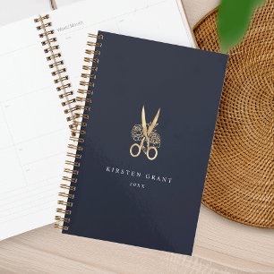 Navy & Gold Floral Scissors Salon Logo Planner