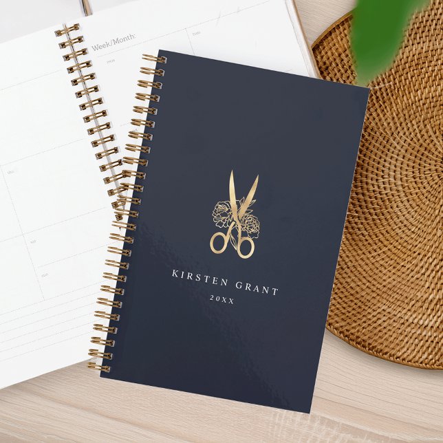 Navy & Gold Floral Scissors Salon Logo Planner (Creator Uploaded)