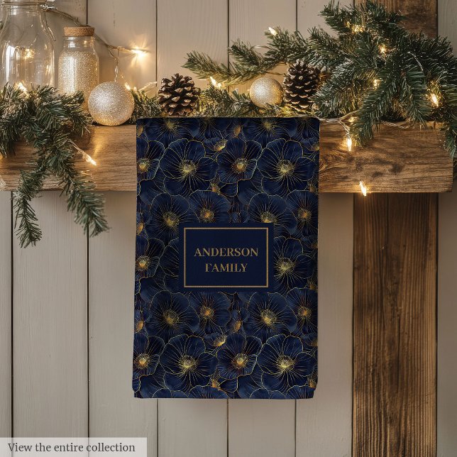 Navy Gold Flower Towel Modern Monogram Kitchen (Navy Gold Flower Towel Modern Monogram Kitchen)