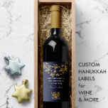 Navy & Gold Flowers Menorah Navy Happy Hanukkah Wine Label<br><div class="desc">Nautical Boutique Co.'s custom Hanukkah wine label design features a navy blue and gold floral design with golden menorah and matching flower bouquet. The message may be personalised, and the navy blue background colour may be easily changed to suit your needs -- just choose the customise option. #Hanukkah #Gifting #Wine...</div>