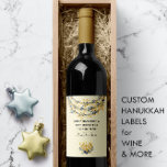 Navy & Gold Flowers Menorah Yellow Happy Hanukkah  Wine Label<br><div class="desc">Nautical Boutique Co.'s blue and yellow Hanukkah wine label design features a navy blue and gold floral design with golden menorah and matching flower bouquet. The message may be personalised to suit your wine-gifting vibe!  #Wine #Hanukkah #GiftIdeas</div>