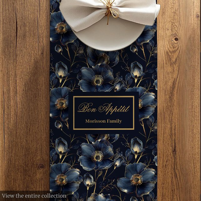 Navy Gold Flowers Table Runner Chic Modern Keepsak (Navy Gold Flowers Table Runner Chic Modern Keepsake)