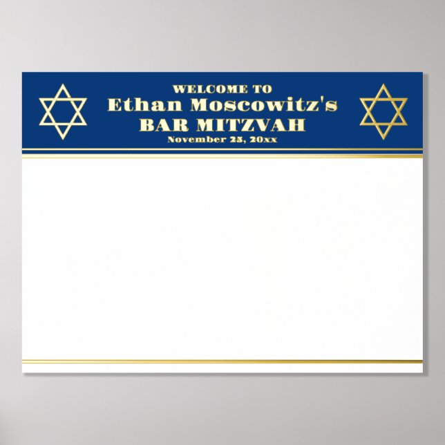 Navy, Gold FOIL Bar Mitzvah Sign-In Poster (Front)