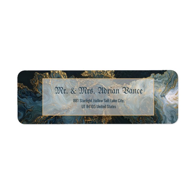 Navy Gold Foil Marble Agate Return Address (Front)