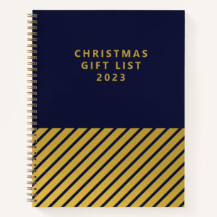 Navy Gold Foil Stripes Christmas Gift List Notebook