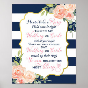 Navy Gold Foil Wedding Bridal Shower Sign 8x10"