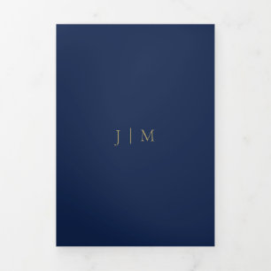 Navy Gold Formal minimal Wedding Tri-Fold Card