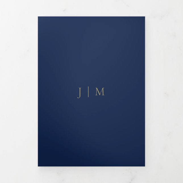 Navy Gold Formal minimal Wedding Tri-Fold Card (Cover)