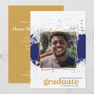 Navy & Gold Funky Splat Graduation Invitation