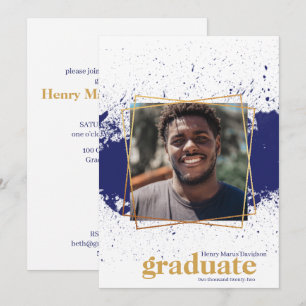 Navy & Gold Funky Splat Graduation Invitation
