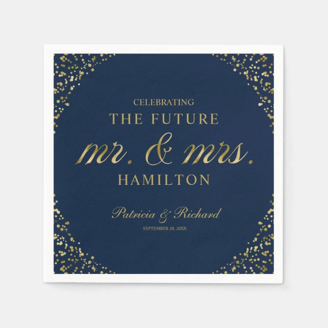 Navy Gold Future Mr And Mrs Engagement Party Napkin (Front)