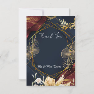 Navy Gold Geometric Floral Wedding Thank You Card
