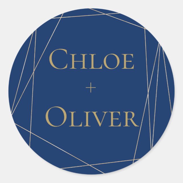 Navy Gold Geometric Personalised Classic Round Sticker (Front)