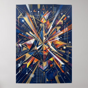 Navy Gold Geometric Starburst Poster