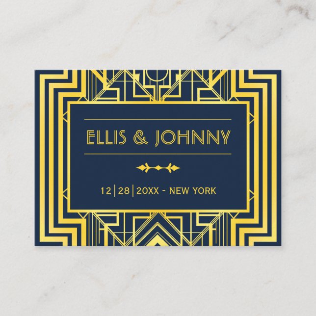 Navy & Gold Geometric Wedding Place Cards (Front)