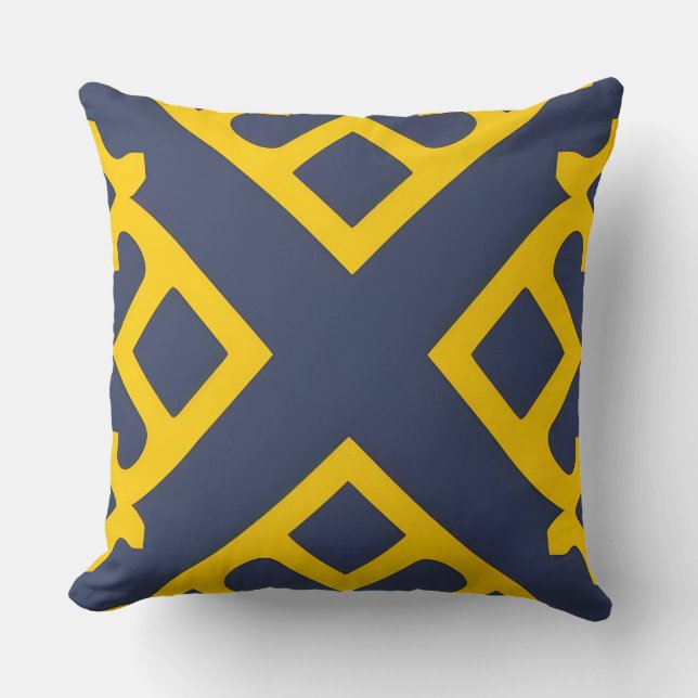 Navy Gold Geometric X Bold Modern Home Decor Cushion (Front)