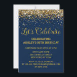 Navy & Gold Glitter 50th Birthday Let's Celebrate Invitation<br><div class="desc">Navy Blue Gold Glitter Invite,  50th Birthday Party invitation Fifty,  Let's celebrate digital Any Age,  Instant download Fifty Sixty Fifth,  Personalised 50th 60th Fiftieth Sixtieth,  Elegant Milestone template Golden Glam,  Custom 50 60 Personalised Confetti,  Adult Calligraphy Modern Stylish script,  Chic trendy simple for her,  Bling 55th 65th 45th celebration</div>