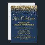 Navy & Gold Glitter 50th Birthday Let's Celebrate Invitation<br><div class="desc">Navy Blue Gold Glitter Invite,  50th Birthday Party invitation Fifty,  Let's celebrate digital Any Age,  Instant download Fifty Sixty Fifth,  Personalised 50th 60th Fiftieth Sixtieth,  Elegant Milestone template Golden Glam,  Custom 50 60 Personalised Confetti,  Adult Calligraphy Modern Stylish script,  Chic trendy simple for her,  Bling 55th 65th 45th celebration</div>