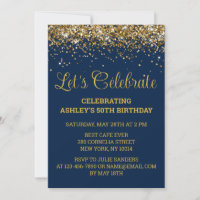 Navy & Gold Glitter 50th Birthday Let's Celebrate