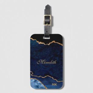 Navy Gold Glitter Agate Personalised Luggage Tag