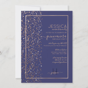 Navy Gold Glitter Confetti Side Quinceañera Invitation