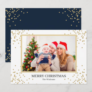 Navy Gold Glitter Merry Christmas Photo Holiday Card