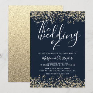 Navy & Gold Glitter Modern Wedding Invitation