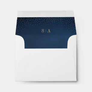 Navy & Gold Glitter monogram wedding RSVP Envelope