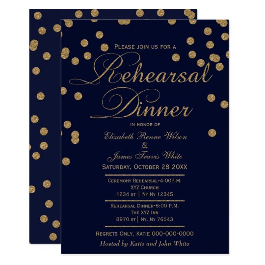 navy gold glitter rehearsal dinner invites