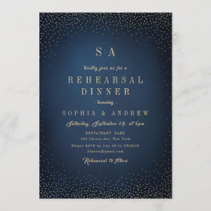 Navy & Gold Glitter Simple Rehearsal Dinner Invitation