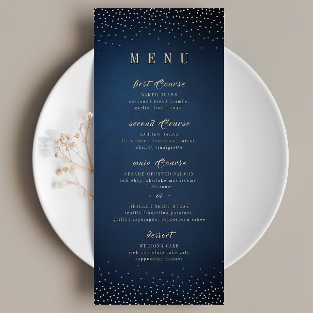 Navy & Gold Glitter Sophisticated monogram wedding Menu (Navy & Gold Glitter Sophisticated monogram wedding Menu)