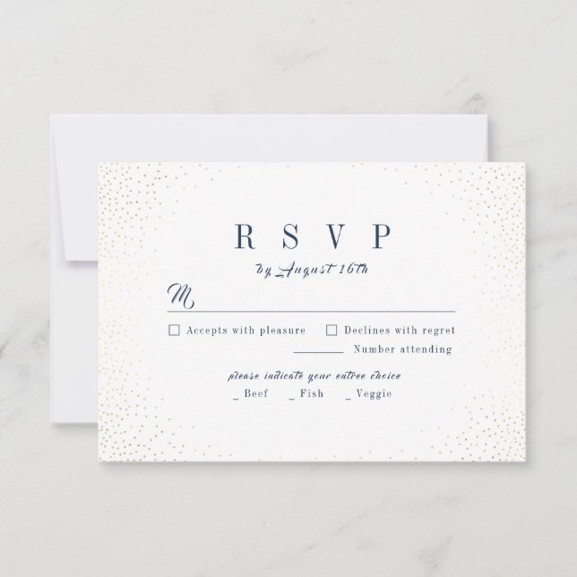 Navy & Gold Glitter Sophisticated Monogram wedding RSVP Card (Front)
