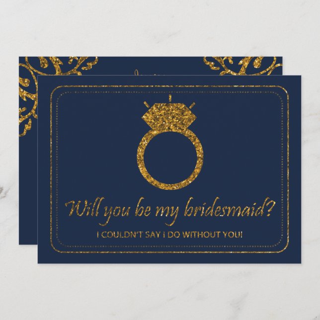 Navy & Gold Glitter | Will You Be My Bridesmaid? Invitation (Front/Back)