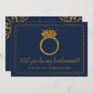 Navy & Gold Glitter   Will You Be My Bridesmaid? Invitation
